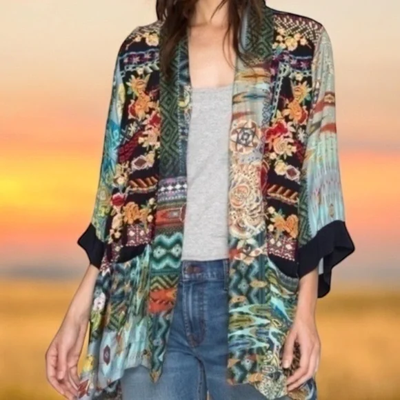 Johnny Was KobenEmbroidered Silk Twill Kimono GORGEOUS DESIGN AND RARE NWT